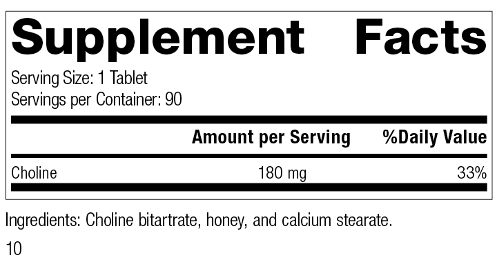 Choline, 90 Tablets, Rev 09 Supplement Facts