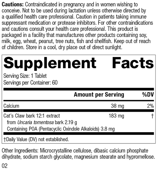 M1680 Cats Claw Forte, Rev 02 Supplement Facts