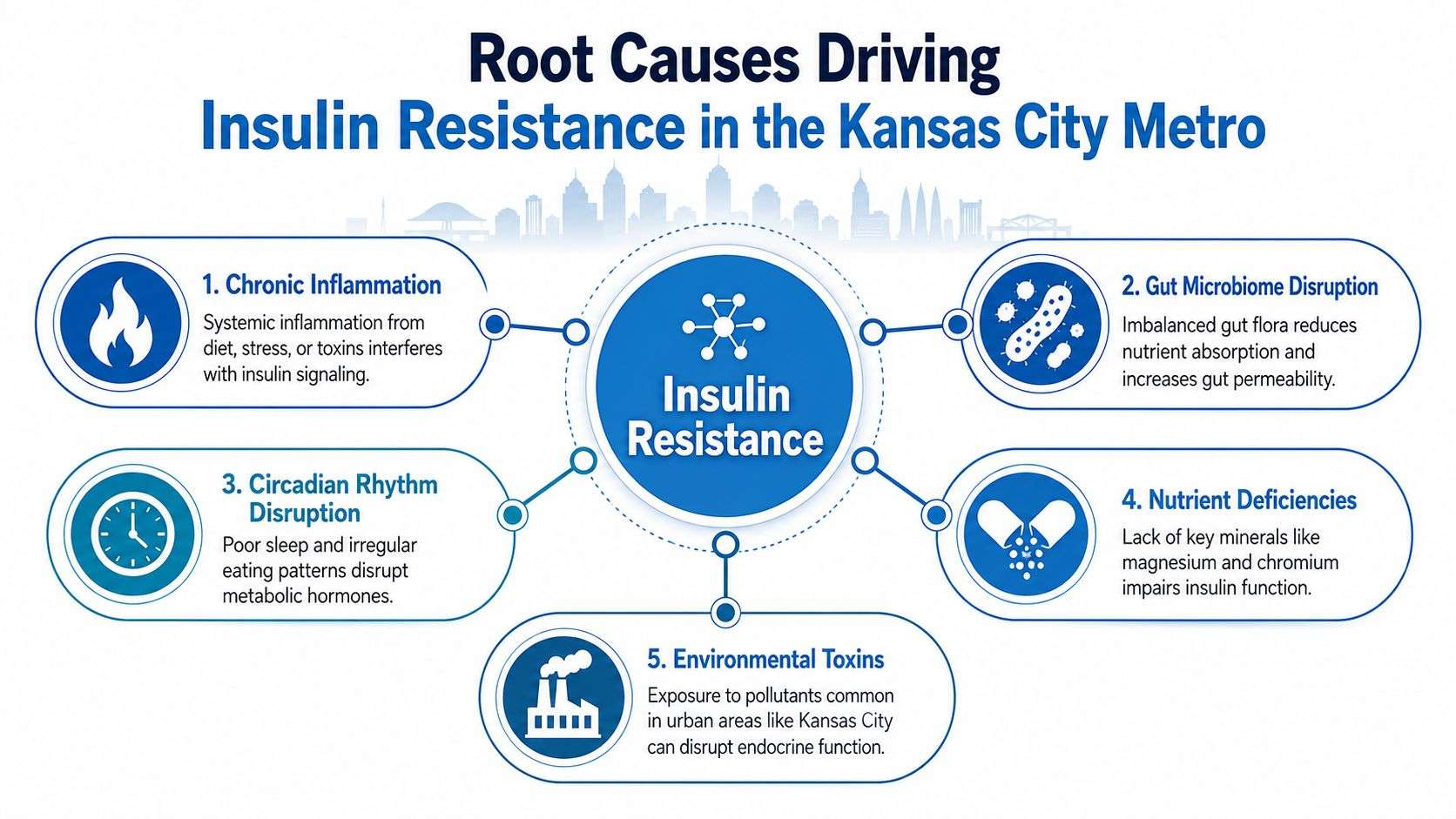 Insulin resistance treatment kansas city: patient guide 1 A diagram illustrating five root causes of insulin resistance in the kansas city metropolitan area.